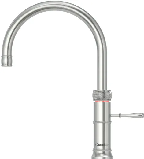 QUOOKER CLASSIC FUSION Round Festauslauf Voll Edelstahl Kchenarmatur mit 5 in 1 Funktion und elektronischer Steuerung Nostalgieoptik (CFNRSST) {NUR Armatur}