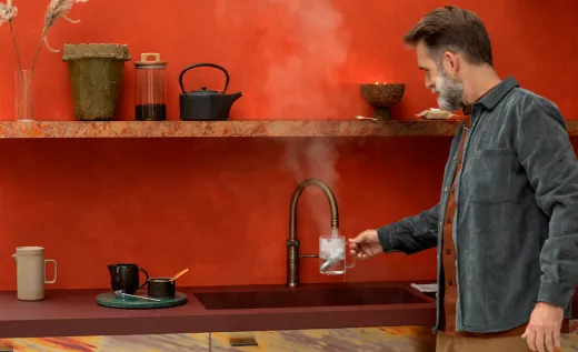 QUOOKER CLASSIC FUSION Round Festauslauf Messing Patina Kchenarmatur mit 5 in 1 Funktion und elektronischer Steuerung Nostalgieoptik (CFNRPTB) {NUR Armatur}