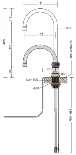 QUOOKER CLASSIC NORDIC Round Festauslauf Chrom Single Tap mit 3 in 1 Funktion und elektronischer Steuerung Nostalgieoptik (CNSRCHR) {NUR Armatur}