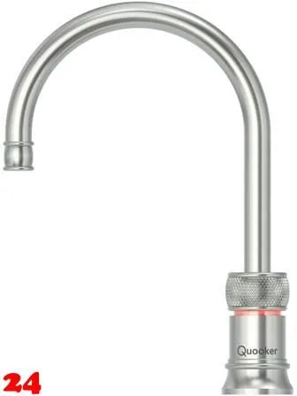 QUOOKER CLASSIC NORDIC Round Festauslauf Voll Edelstahl Single Tap mit 3 in 1 Funktion und elektronischer Steuerung Nostalgieoptik (CNSRSST) {NUR Armatur}