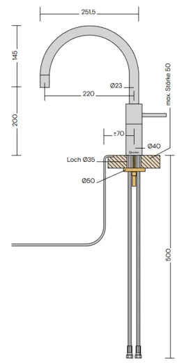 QUOOKER NORDIC Round Kchenarmatur Voll Edelstahl Einhebelmischer / Spltischarmatur mit Festauslauf 360 schwenkbarer Auslauf (NMRSST)