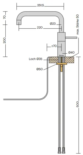 ✅ QUOOKER NORDIC Square Kchenarmatur Voll Edelstahl Einhebelmischer / Spltischarmatur mit Festauslauf 360 schwenkbarer Auslauf (NMSSST)