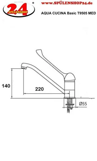 AQUACUCINA Kchenarmatur Basic T9505 MED Einhebelmischer Chrom Med. Bereich Unterarmbedienung