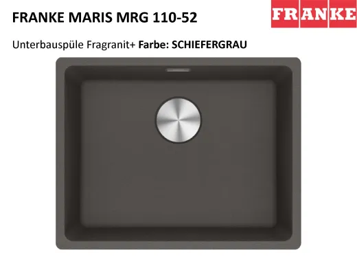 FRANKE Kchensple Maris MRG 110-52 Fragranit+ Granitsple Unterbau (Montage unter die Arbeitsplatte) mit Siebkorb als Stopfenventil