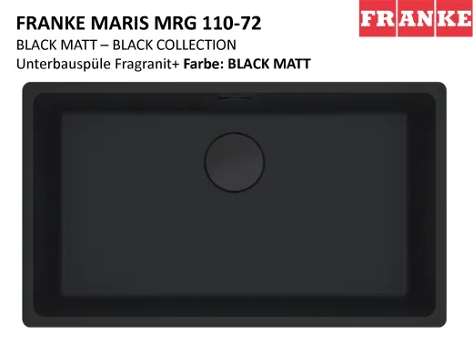 FRANKE Kchensple Maris MRG 110-72 Fragranit+ Granitsple Unterbau (Montage unter die Arbeitsplatte) Black Matt - Black Collection Stopfenventil