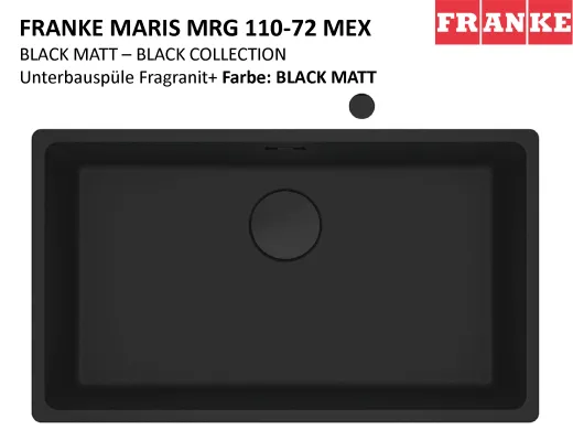 FRANKE Kchensple Maris MRG 110-72 Fragranit+ Granitsple Unterbau (Montage unter die Arbeitsplatte) Black Matt - Black Collection Drehknopfventil