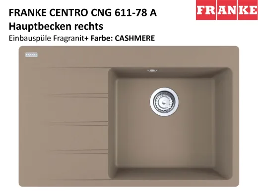 FRANKE Kchensple Centro CNG 611-78A Fragranit+ Einbausple / Granitsple mit Siebkorb als Drehknopfventil