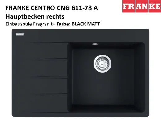 FRANKE Kchensple Centro CNG 611-78A Fragranit+ Einbausple / Granitsple mit Siebkorb als Drehknopfventil