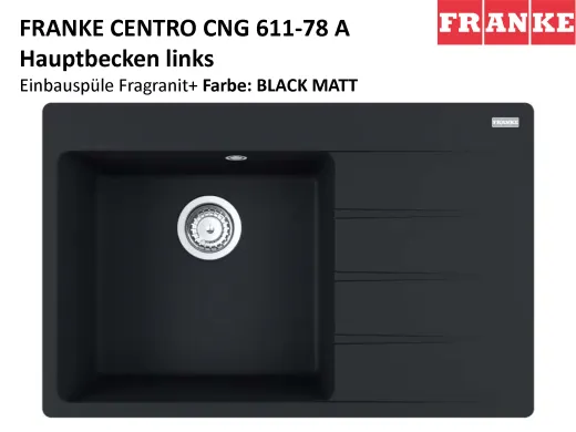 FRANKE Kchensple Centro CNG 611-78A Fragranit+ Einbausple / Granitsple mit Siebkorb als Drehknopfventil