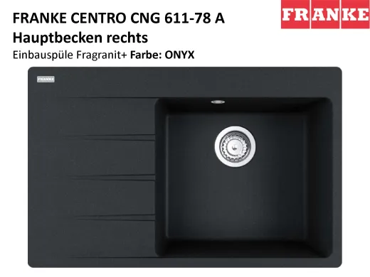 FRANKE Kchensple Centro CNG 611-78A Fragranit+ Einbausple / Granitsple mit Siebkorb als Drehknopfventil
