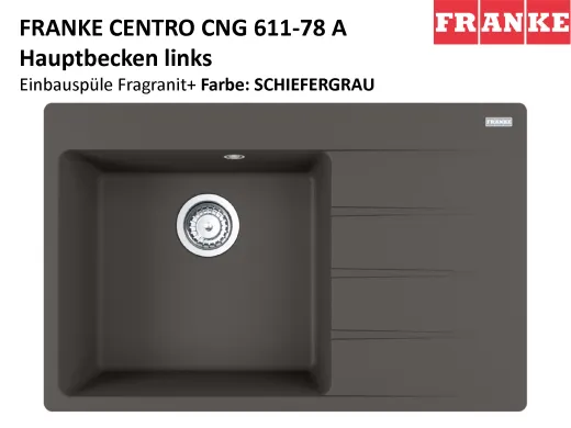 FRANKE Kchensple Centro CNG 611-78A Fragranit+ Einbausple / Granitsple mit Siebkorb als Drehknopfventil
