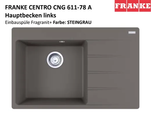 FRANKE Kchensple Centro CNG 611-78A Fragranit+ Einbausple / Granitsple mit Siebkorb als Drehknopfventil