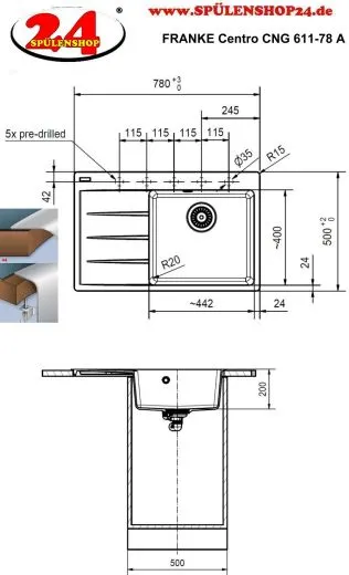 FRANKE Kchensple Centro CNG 611-78A Fragranit+ Einbausple / Granitsple Black Matt - Black Collection