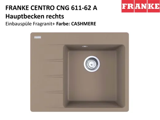FRANKE Kchensple Centro CNG 611-62A Fragranit+ Einbausple / Granitsple mit Siebkorb als Drehknopfventil