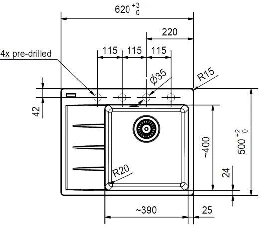 FRANKE Kchensple Centro CNG 611-62A Fragranit+ Einbausple / Granitsple mit Siebkorb als Drehknopfventil