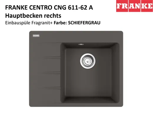 FRANKE Kchensple Centro CNG 611-62A Fragranit+ Einbausple / Granitsple mit Siebkorb als Drehknopfventil