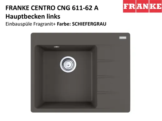 FRANKE Kchensple Centro CNG 611-62A Fragranit+ Einbausple / Granitsple mit Siebkorb als Drehknopfventil