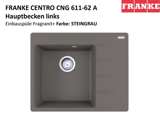 FRANKE Kchensple Centro CNG 611-62A Fragranit+ Einbausple / Granitsple mit Siebkorb als Drehknopfventil