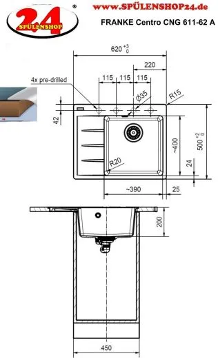 FRANKE Kchensple Centro CNG 611-62A Fragranit+ Einbausple / Granitsple Black Matt - Black Collection