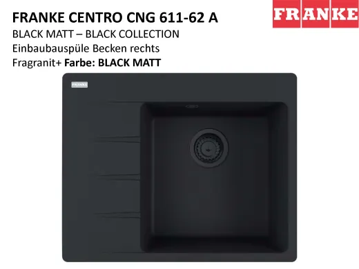 FRANKE Kchensple Centro CNG 611-62A Fragranit+ Einbausple / Granitsple Black Matt - Black Collection