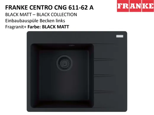 FRANKE Kchensple Centro CNG 611-62A Fragranit+ Einbausple / Granitsple Black Matt - Black Collection