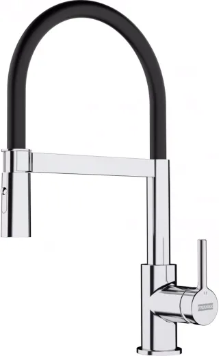 FRANKE Kchenarmatur Lina Semi Pro Einhebelmischer Chrom / Black Matt mit Pendelbrause umstellbar 360 schwenkbarer Auslauf