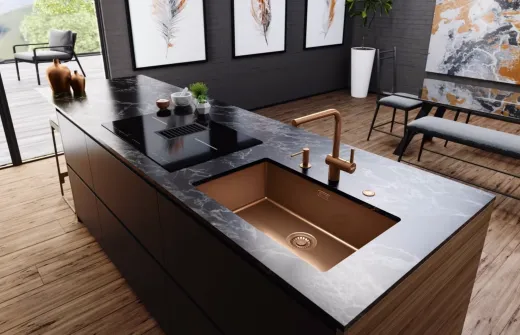 FRANKE Design K�chensp�le Mythos Masterpiece BXM 210/110-50 Edelstahlsp�le Copper F-INOX 3 in 1 Siebkorb als Druckknopfventil