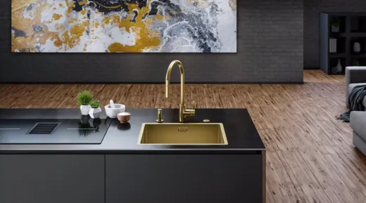 FRANKE Design K�chensp�le Mythos Masterpiece BXM 210/110-40 Edelstahlsp�le Gold F-INOX 3 in 1 Siebkorb als Stopfenventil