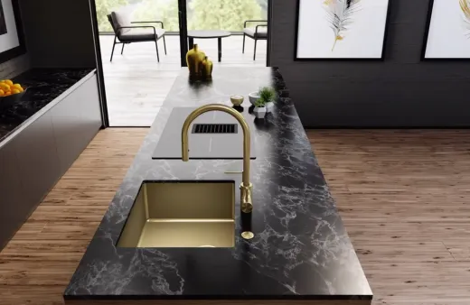 FRANKE Design K�chensp�le Mythos Masterpiece BXM 210/110-40 Edelstahlsp�le Gold F-INOX 3 in 1 Siebkorb als Stopfenventil