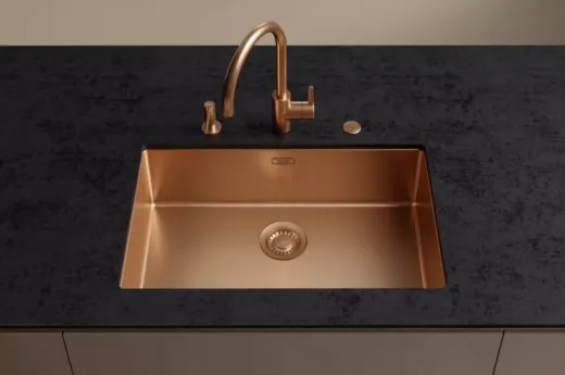 FRANKE Design K�chensp�le Mythos Masterpiece BXM 210/110-40 Edelstahlsp�le Copper F-INOX 3 in 1 Siebkorb als Stopfenventil
