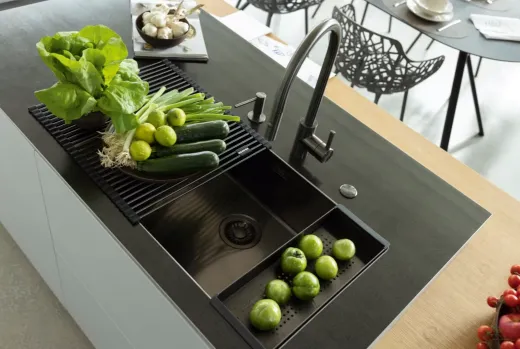 FRANKE Design K�chensp�le Mythos Masterpiece BXM 210/110-68 Edelstahlsp�le Anthracite F-INOX 3 in 1 Siebkorb als Druckknopfventil