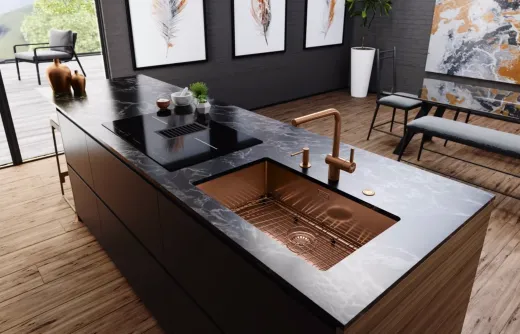 FRANKE Design K�chensp�le Mythos Masterpiece BXM 210/110-68 Edelstahlsp�le Copper F-INOX 3 in 1 Siebkorb als Druckknopfventil