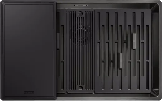 FRANKE Design K�chensp�le Mythos Masterpiece Premium BXM 210/110-68 Edelstahlsp�le Anthracite F-INOX 3 in 1 Siebkorb als Druckknopfventil