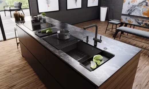 FRANKE Design K�chensp�le Mythos Masterpiece Premium BXM 210/110-68 Edelstahlsp�le Anthracite F-INOX 3 in 1 Siebkorb als Druckknopfventil