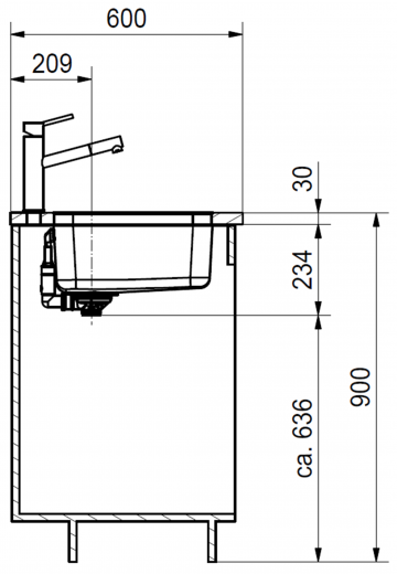 FRANKE Kchensple Epos EOX 110-50/41 Unterbausple (Montage unter die Arbeitsplatte) mit Integralablauf und Siebkorb als Druckknopfventil