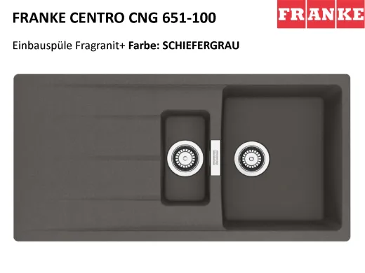 FRANKE Kchensple Centro CNG 651-100 Fragranit+ Einbausple / Granitsple mit Siebkorb als Drehknopfventil