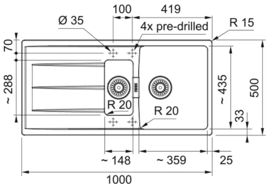 FRANKE Kchensple Centro CNG 651-100 Fragranit+ Einbausple / Granitsple mit Siebkorb als Drehknopfventil