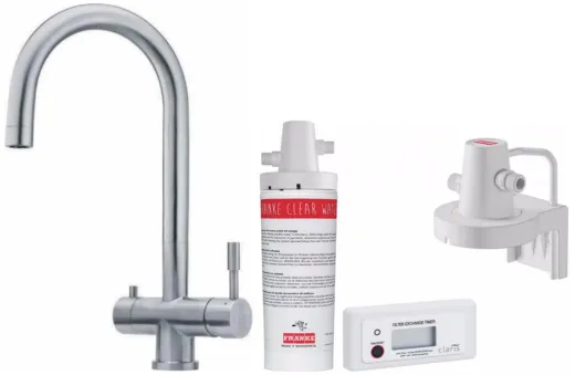 FRANKE Eos Clear Water J Set 3-Wege Kchenarmatur Festauslauf Edelstahl massiv mit Trinkwasserfiltersystem