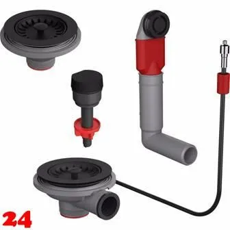 FRANKE Ventilset Black Matt Collection mit Ablauffernbedienung 1 1/2 und 2 Becken mit Drehknopf und rundem berlauf (1120658280)