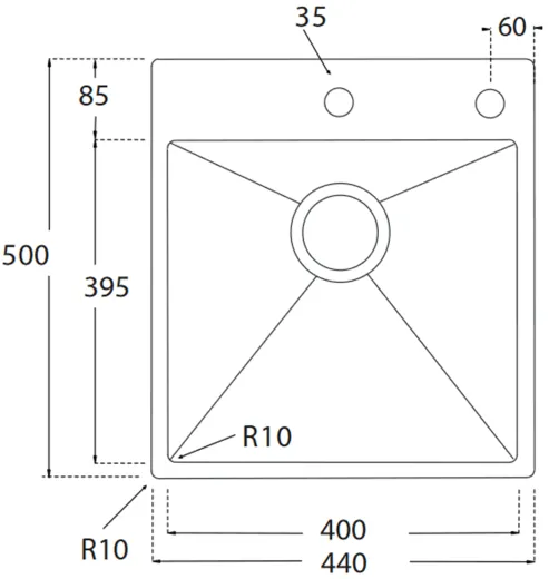 BERNUS Kchensple Cubus 441 SOFT Edelstahlsple Flachrand / Flchenbndig mit Hahnlochbank und Siebkorb als Drehknopfventil