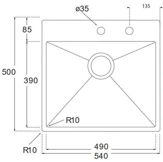 BERNUS Kchensple Cubus 541 SOFT Edelstahlsple Flachrand / Flchenbndig mit Hahnlochbank und Siebkorb als Drehknopfventil