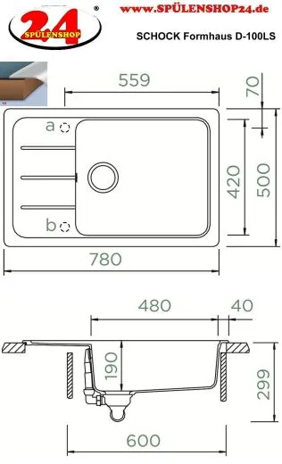 SCHOCK Kchensple Formhaus D-100LS Cristalite Granitsple / Einbausple Basic Line mit Drehexcenter
