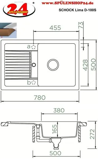 SCHOCK Kchensple Lima D-100S Cristalite Granitsple / Einbausple Basic Line mit Drehexcenter
