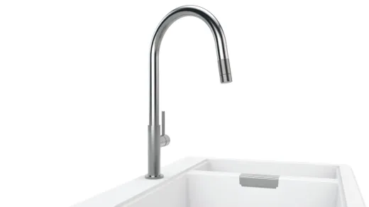 SCHOCK Kchenarmatur Talia Edelstahl massiv Einhebelmischer / Spltischarmatur mit Festauslauf mit verdeckter Auszugsbrause