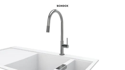 SCHOCK Kchenarmatur Talia Edelstahl massiv Einhebelmischer / Spltischarmatur mit Festauslauf mit verdeckter Auszugsbrause