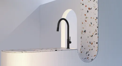 SCHOCK Kchenarmatur Talia Schwarz matt PVD Einhebelmischer / Spltischarmatur mit Festauslauf mit verdeckter Auszugsbrause