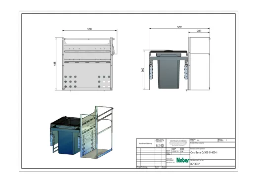 NABER Cox Base Q 360 S/400-1 Einbau-Abfallsammler ohne Trennung zur Stauraumorganisation QUOOKER PRO3 & CUBE