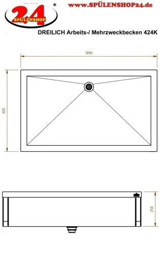 DREILICH Arbeits-/ Mehrzweckbecken 424K-1000 wandhngend gekantetes und geschweites Becken Lnge 1000mm (3504180005)