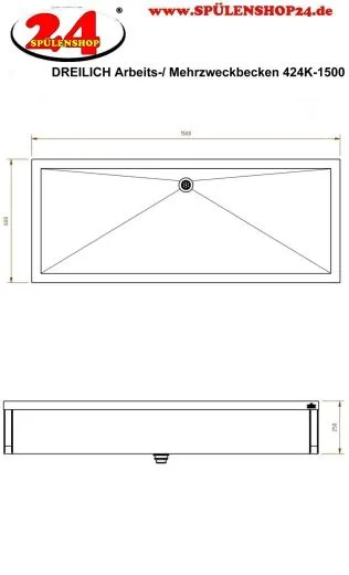 DREILICH Arbeits-/ Mehrzweckbecken 424K-1500 wandhngend gekantetes und geschweites Becken Lnge 1500mm (3504180007)