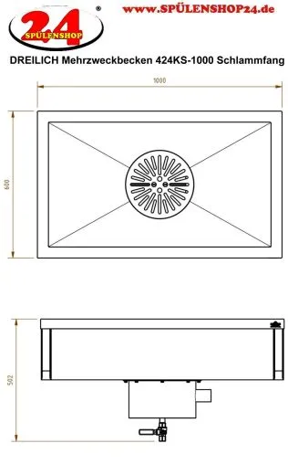 DREILICH Arbeits-/ Mehrzweckbecken 424KS-1000 wandhngend als Werkraum-/ Schlammfangbecken Becken Lnge 1000mm (3504180013)